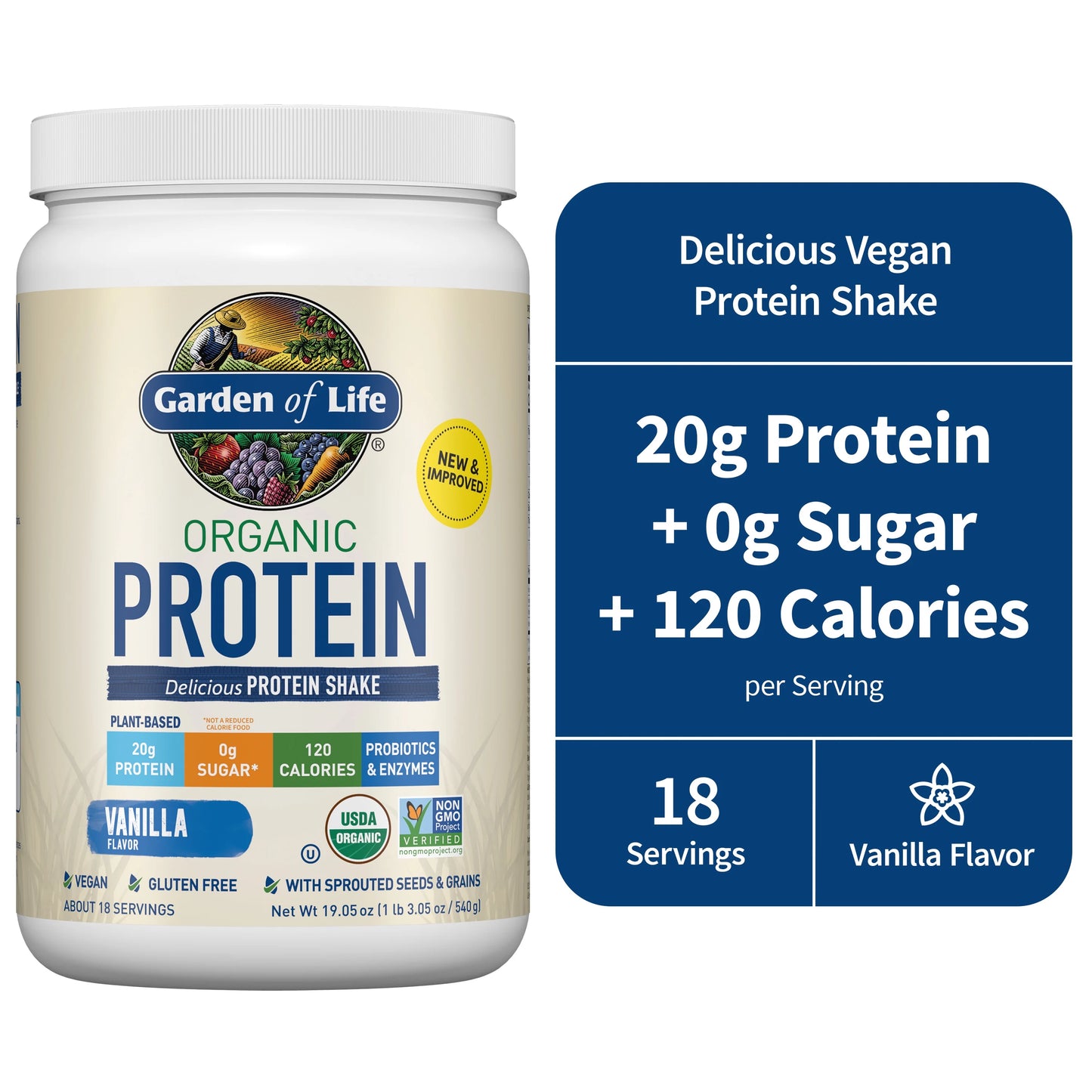 Garden of Life Organic Protein Powder, Vanilla, 20g, 19.05oz