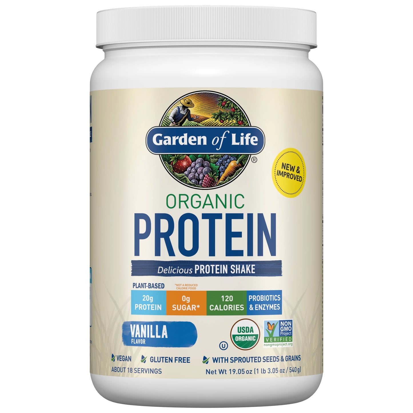 Garden of Life Organic Protein Powder, Vanilla, 20g, 19.05oz