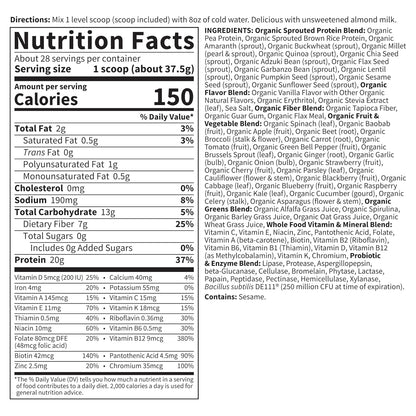 Garden of Life Vegan Protein Powder - Raw Organic Meal Replacement Shakes - Vanilla - Pea Protein, Greens and Probiotics for Women and Men, Plant Based Dairy Free All in One Shake, 28 Servings